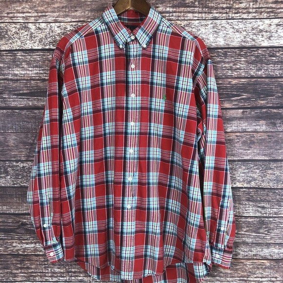 Ralph Lauren Men Blake Red Multicolor Plaid Button Shirt Pony Long Sleeve Large - Picture 1 of 9